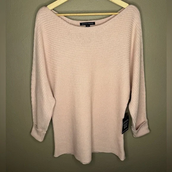 Boston Proper Women's Soft Pink Off the Shoulder Knit Sweater Size Large Preppy - Picture 14 of 16